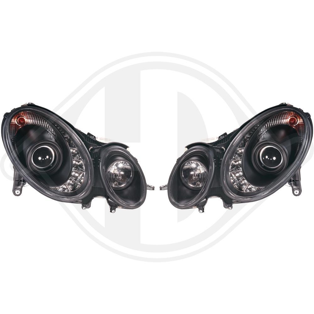 ER.SET W211, 02-06 KLARGLAS/SCHWARZ LED STANDLICHT/ TFL OPTIK D2S+H7+MOTOR F.ELEKTR.LWR